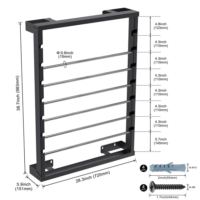 Alt view image 7 of 7 - Wall Mount Wire Spool Rack, Cable Dispenser with 6 Adjustable Rods Heavy Duty Steel Cable Reel Holder, Wire Rack for Industrial, Electrical, and Retail Storage and Display (Black)