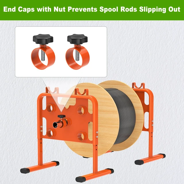 Alt view image 5 of 7 - Heavy-Duty Adjustable Wire Dispenser, Welded Steel Wire Spool Rack Orange Portable Cable Caddy for Spools Up to 33" in Diameter, Height adjustable, Supports up to 800 lbs