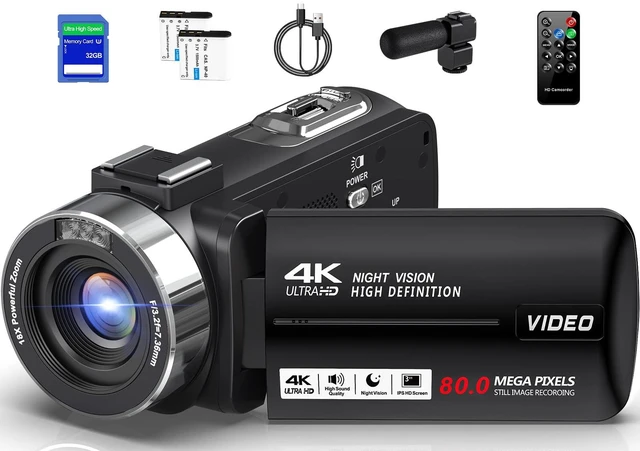 Main image of Camcorder Video Camera 4K Ultra 80MP Vlogging Camera for YouTube IR Night Vision 18X Digital Zoom 3.0 IPS Screen Video Recorder with 32GB SD Card, 2 Batteries, Remote Control and Microphone