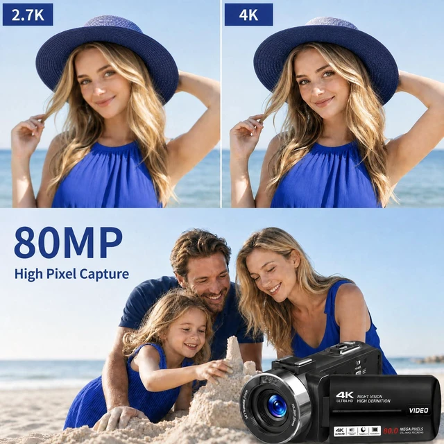 Alt view image 2 of 7 - Camcorder Video Camera 4K Ultra 80MP Vlogging Camera for YouTube IR Night Vision 18X Digital Zoom 3.0 IPS Screen Video Recorder with 32GB SD Card, 2 Batteries, Remote Control and Microphone