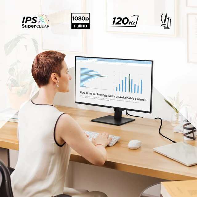 Alt view image 2 of 7 - VA2748-MHJ 27 Inch Full HD Computer Monitor, IPS 120Hz Display Height Adjustable Stand, HDMI, VGA, Eye Care, Frameless, Home Office, Laptop, PC, Mac, Anti Glare, 1ms, 300 Nits, Pivot Tilt