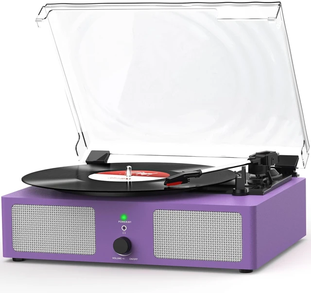 Main image of Vinyl Record Player Wireless Turntable with Speakers & USB, Purple Bluetooth Input Headphone Jack RCA Output Auto Stop Belt-Driven 3 Speed Vintage Phonograph for Entertainment and Home Decor