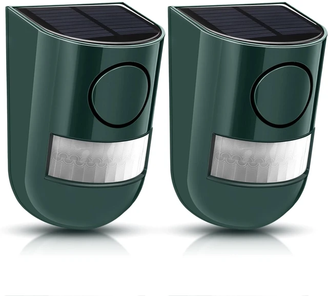 Main image of 2 Pack Solar Motion Sensor Alarm 129db Outdoor Strobe Light,Green Waterproof Security Siren with Sound, Motion Detector for Driveway and Farm, Overnight Deterrent Flash Warning System
