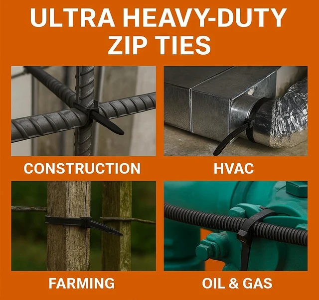 Alt view image 5 of 7 - 14 inch Black Zip Ties, 120 LB Tensile Strength 1000 Pack, PA66 Nylon, Professional Grade Heavy Duty - UV Resistant Indoor and Outdoor Cable & Wire Management, Multi-Purpose Self-Locking Cable Ties