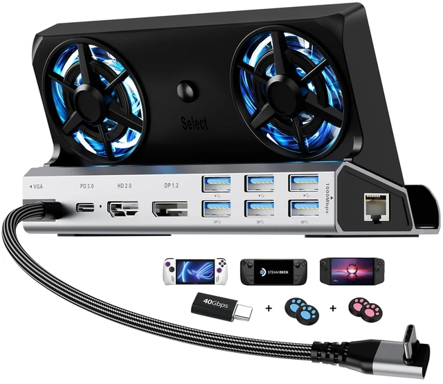 Main image of YCE Dual Fan Steam Deck Dock Multi-Port Docking Station for Handheld Gamers for Steam Deck & OLED, ASUS ROG Ally & X, Lenovo Legion Go, MSI Claw, Light Black Aluminium,Handheld gaming accessories