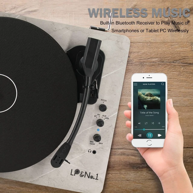 Alt view image 2 of 7 - Record Player Bluetooth Turntable with Built-in Speakers and USB Play&Recording Belt-Driven Vintage Phonograph Record Player 3 Speed for Entertainment and Home Decoration(Light Gray)