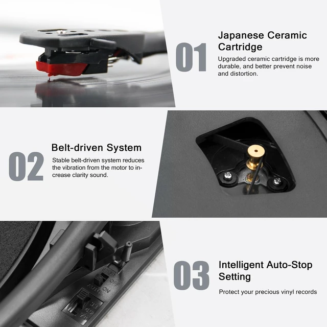 Alt view image 5 of 7 - Record Player Bluetooth Turntable with Built-in Speakers and USB Play&Recording Belt-Driven Vintage Phonograph Record Player 3 Speed for Entertainment and Home Decoration(Light Gray)