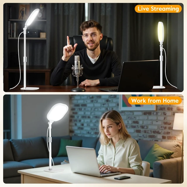 Alt view image 3 of 7 - White Video Conference Lights for Zoom with Stand, 30 Modes, CRI 98 Edge-lit Eye-care Full-screen Ring light, Dimmable with 360° Stand, Memory Func for Zoom, Video Calls, Live Streams, Webcam