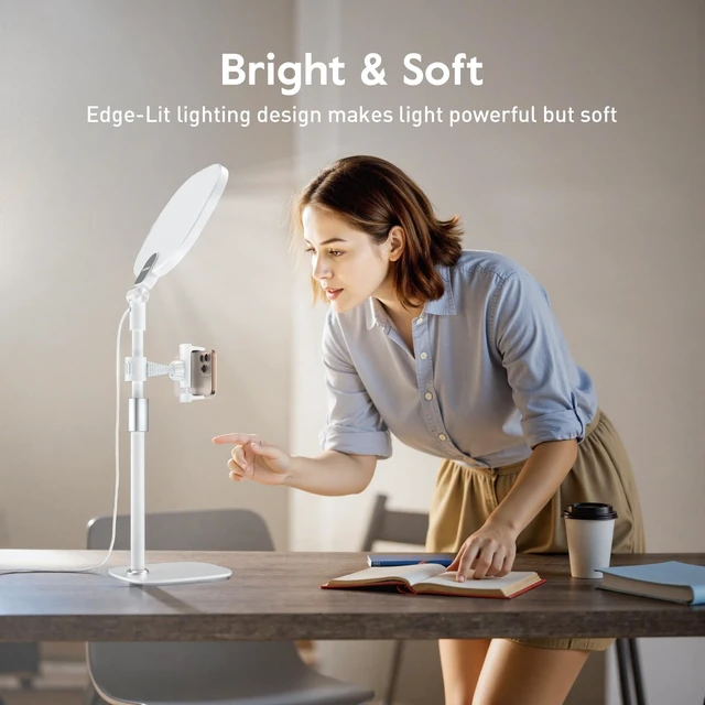 Alt view image 4 of 7 - White Video Conference Lights for Zoom with Stand, 30 Modes, CRI 98 Edge-lit Eye-care Full-screen Ring light, Dimmable with 360° Stand, Memory Func for Zoom, Video Calls, Live Streams, Webcam