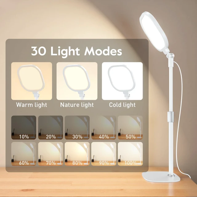 Alt view image 5 of 7 - White Video Conference Lights for Zoom with Stand, 30 Modes, CRI 98 Edge-lit Eye-care Full-screen Ring light, Dimmable with 360° Stand, Memory Func for Zoom, Video Calls, Live Streams, Webcam