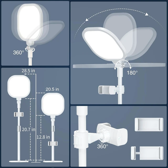 Alt view image 6 of 7 - White Video Conference Lights for Zoom with Stand, 30 Modes, CRI 98 Edge-lit Eye-care Full-screen Ring light, Dimmable with 360° Stand, Memory Func for Zoom, Video Calls, Live Streams, Webcam