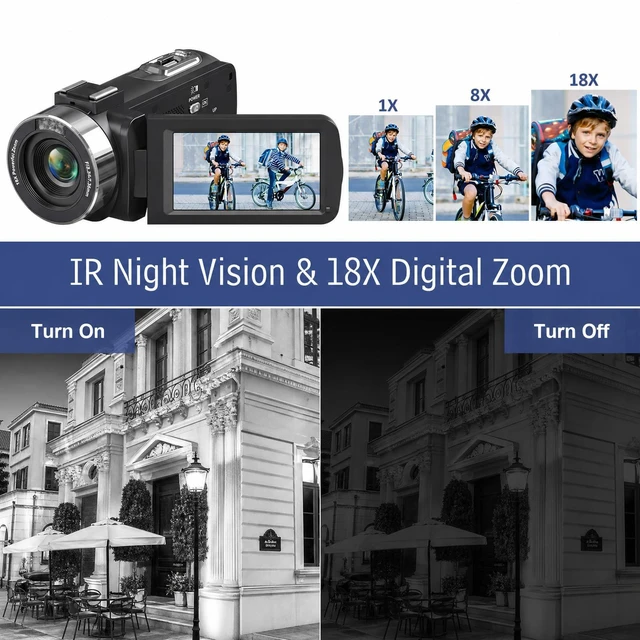 Alt view image 3 of 7 - Camcorder Video Camera 4K Ultra 80MP Vlogging Camera for YouTube IR Night Vision 18X Digital Zoom 3.0 IPS Screen Video Recorder with 32GB SD Card, 2 Batteries, Remote Control and Microphone