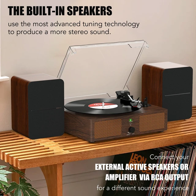 Alt view image 4 of 7 - Vinyl Record Player Wireless Turntable with Speakers & USB, Toffee Bluetooth Input Headphone Jack RCA Output Auto Stop Belt-Driven 3 Speed Vintage Phonograph for Entertainment and Home Decor