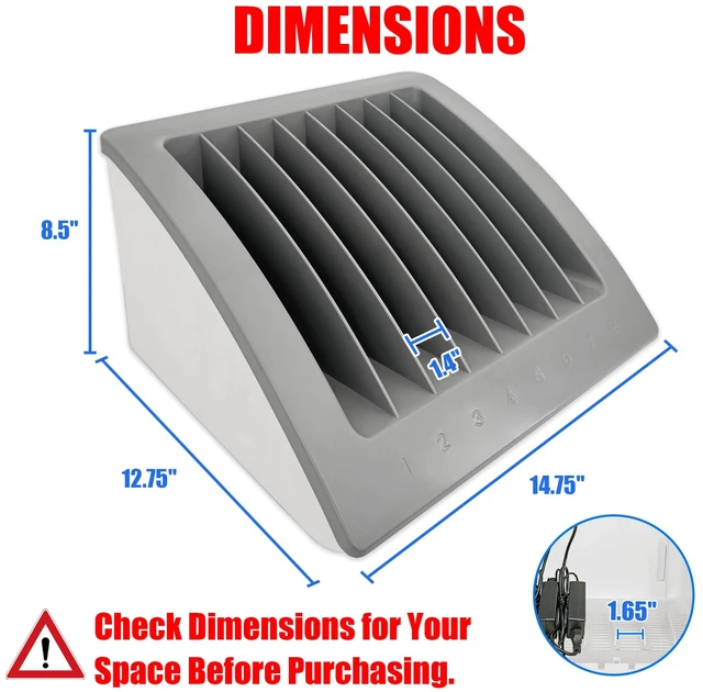 Alt view image 4 of 7 - 8-Device Laptop & Tablet Charging Station with Surge Protection For Chromebooks, iPads & Devices up to 15.6", Cable Management & Numbered Slots for Schools, Offices & Libraries,Gray