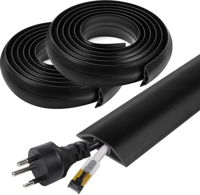 Main image of 20 FT Floor Cord Cover, Cord Covers for Wires on Floor, Cord Protector, Floor Cable Cover, Hide Extension Cord Covers for Floor, Cable Cavity: 0.47" (W) x 0.29" (H), Black