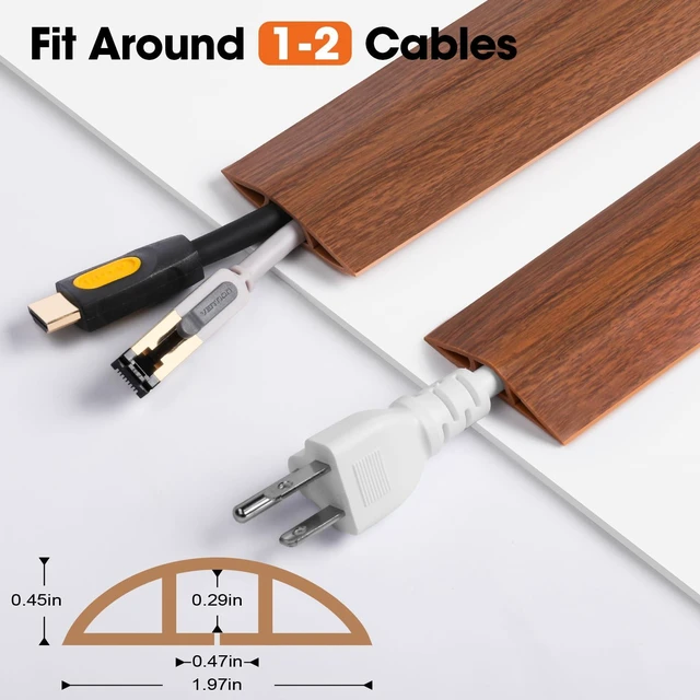 Alt view image 2 of 6 - 20 FT Floor Cord Cover, Cord Covers for Wires on Floor, Cord Protector, Floor Cable Cover, Hide Extension Cord Covers for Floor, Cable Cavity: 0.47" (W) x 0.29" (H) - Brown