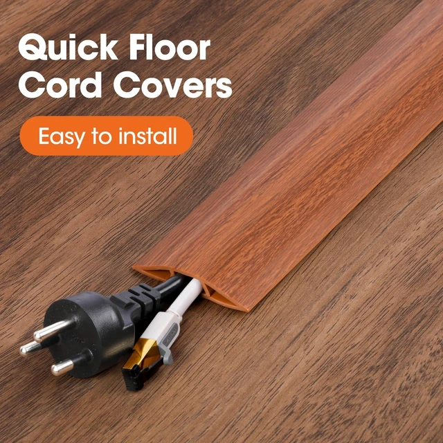 Alt view image 3 of 6 - 20 FT Floor Cord Cover, Cord Covers for Wires on Floor, Cord Protector, Floor Cable Cover, Hide Extension Cord Covers for Floor, Cable Cavity: 0.47" (W) x 0.29" (H) - Brown