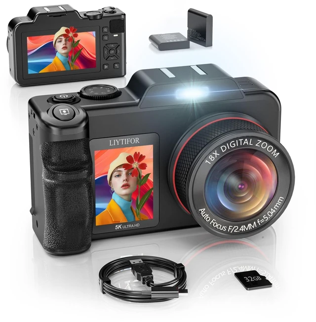 Main image of 5K Digital-Cameras-for-Photography, 80MP 18X Zoom Charcoal Black 2026 Upgrade 3.5"+2" Dual Screen for Self-Framing Autofocus Vlogging Camera for YouTube/Content Creators/Beginners/Travel