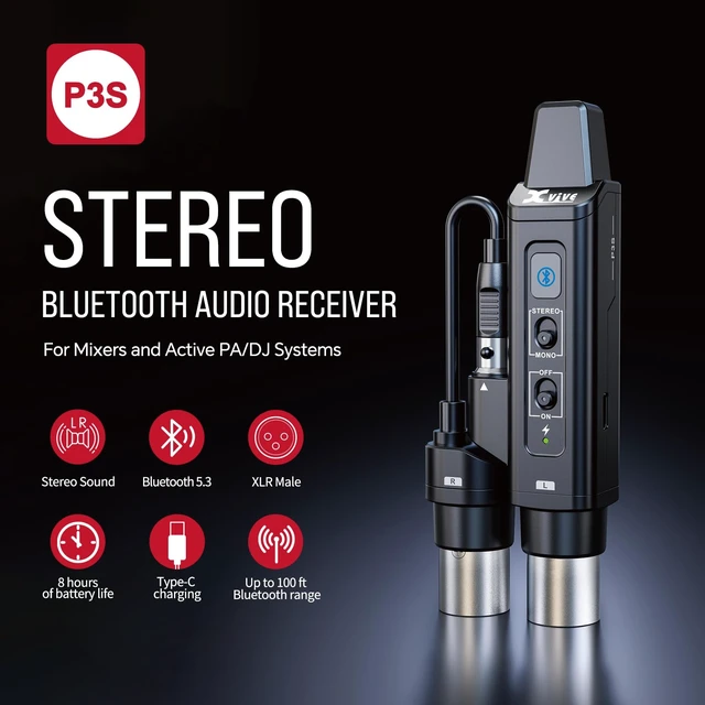 Alt view image 2 of 6 - P3S Stereo XLR Bluetooth Receiver for Audio Mixer,Active PA,DJ System Stereo / Mono Modes, Bluetooth 5.3, 100ft Range, 8H Battery Life, Plug and Play