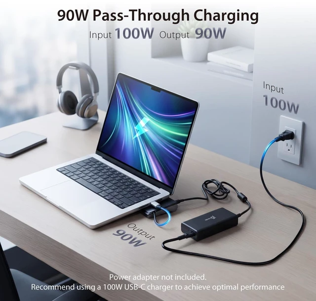 Alt view image 6 of 7 - USB C Docking Station- Supports up to 3 Display Simultaneously HDMI, DisplayPort, VGA, 100W PD Fast Charging, Gigabit Ethernet Comes with Type C Cable Compartment (JCD543)