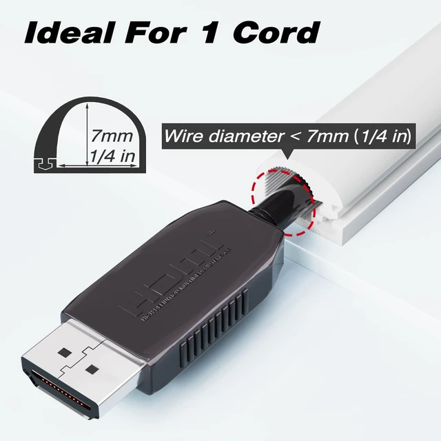 Alt view image 2 of 6 - 118" Silicone Cord Hider for Wall Mount TV, White Self-Adhesive Cable Hider for 1 Cord(1/4" Diameter),Cable Management Under Desk,Cord Organizer,Cable Raceway Home & Office Trim,Cord Concealer Channel