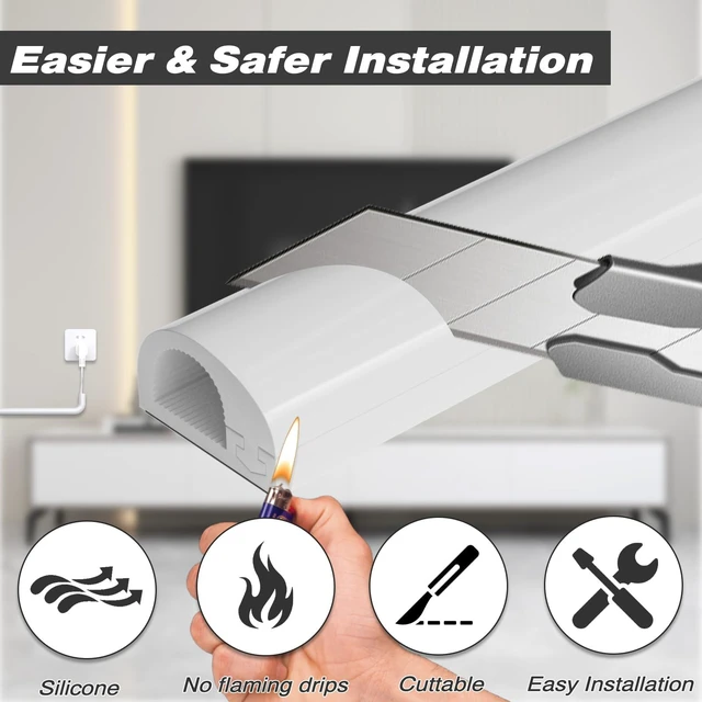 Alt view image 5 of 6 - 118" Silicone Cord Hider for Wall Mount TV, White Self-Adhesive Cable Hider for 1 Cord(1/4" Diameter),Cable Management Under Desk,Cord Organizer,Cable Raceway Home & Office Trim,Cord Concealer Channel