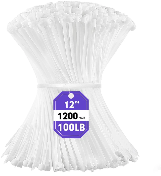 Main image of Zip Ties, 1200pcs White Cable Zip Ties 12 Inch, Heavy Duty Plastic Wire Ties with 100lb Tensile Strength, Self-Locking White Nylon Tie Wraps for Indoor and Outdoor