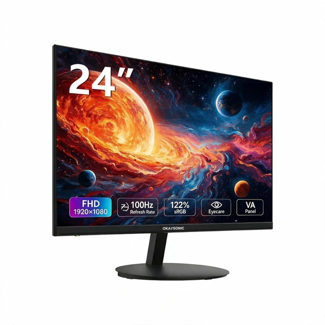 Main image of 24 Inch Monitor 100Hz 1ms, AMD FreeSync, 100% sRGB, Eye Care HDMI VGA Ports, HDR, 40001 Contrast, LowBlue Mode, Ergonomic Tilt Eye Care for Home Office