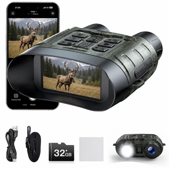 Main image of 4K Night Vision Binoculars with WiFi, 112MP Infrared Night Vision Goggles 12X Zoom, 1500FT Night Vision, 32GB Card for Nature Viewing, Camping, Hiking and Gifts for Men, Dad and Teens