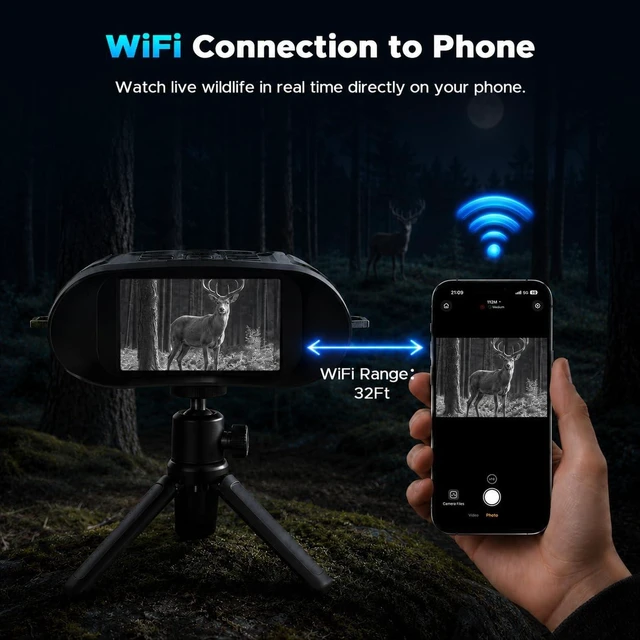 Alt view image 3 of 7 - 4K Night Vision Binoculars with WiFi, 112MP Infrared Night Vision Goggles 12X Zoom, 1500FT Night Vision, 32GB Card for Nature Viewing, Camping, Hiking and Gifts for Men, Dad and Teens