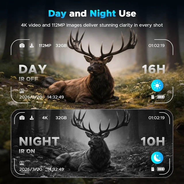 Alt view image 4 of 7 - 4K Night Vision Binoculars with WiFi, 112MP Infrared Night Vision Goggles 12X Zoom, 1500FT Night Vision, 32GB Card for Nature Viewing, Camping, Hiking and Gifts for Men, Dad and Teens