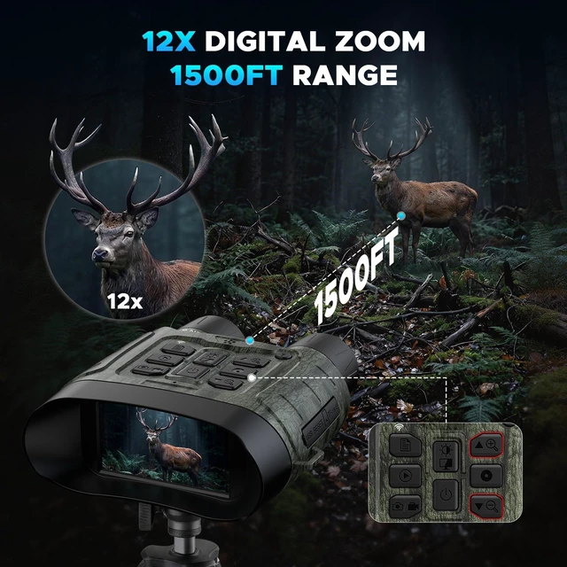 Alt view image 6 of 7 - 4K Night Vision Binoculars with WiFi, 112MP Infrared Night Vision Goggles 12X Zoom, 1500FT Night Vision, 32GB Card for Nature Viewing, Camping, Hiking and Gifts for Men, Dad and Teens