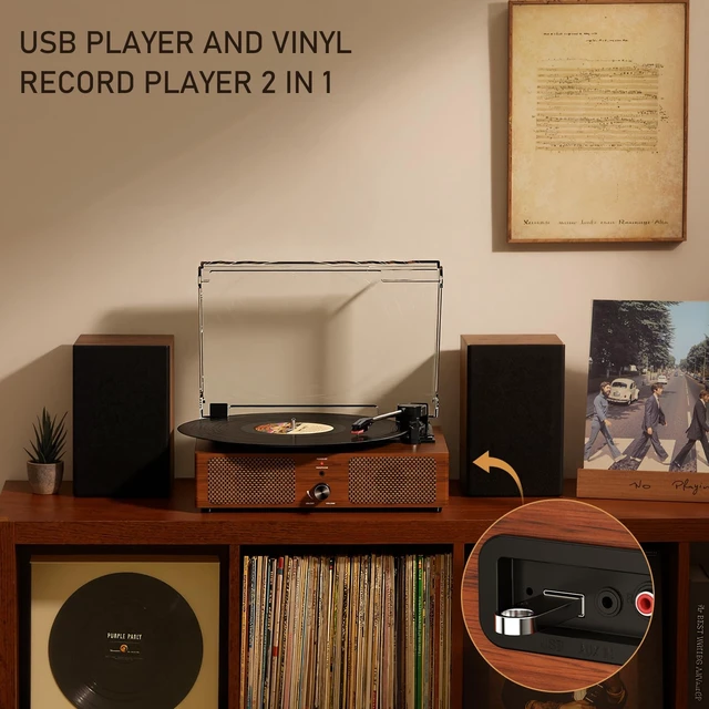 Alt view image 3 of 7 - Vinyl Record Player Turntable with Built-in Bluetooth Receiver & 2 Stereo Speakers, 3 Speed 3 Size Portable Retro Record Player for Entertainment and Home Decoration