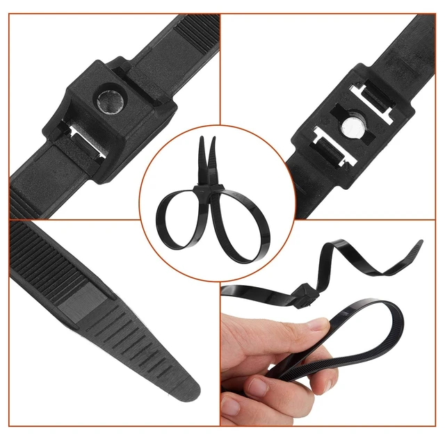 Alt view image 3 of 6 - 200 Pcs 10 x 0.5 Inch Zip Ties Double Sided Cable Ties, Black Eye Hole Design, Durable Reliable Nylon, Resistant to Rust, Corrosion and Outdoor Weather, Adjustable Size, Easy to Open Wrap