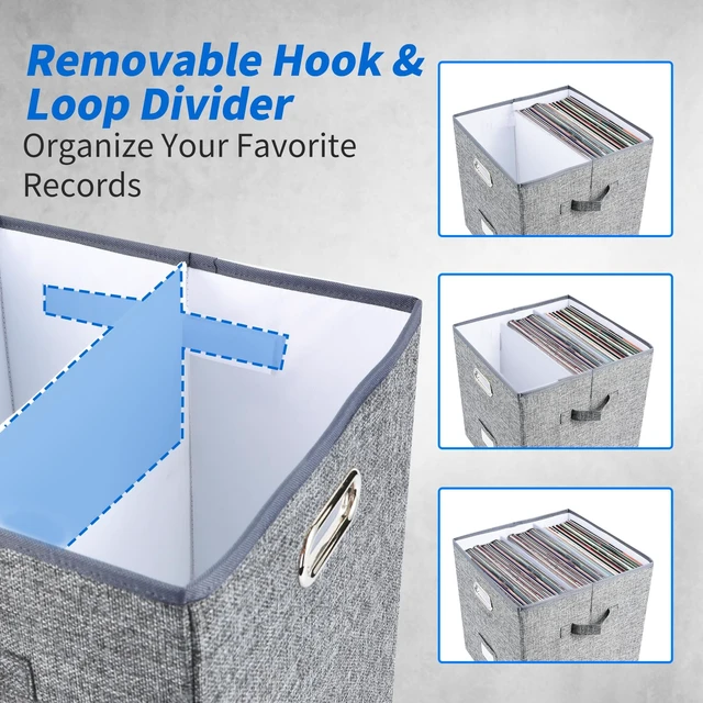 Alt view image 3 of 7 - Vinyl Record Storage Box Set of 2 - Album Storage Holds 100+ Single Records, Decorative LP Storage Organizer Crate with Lid, Sturdy Moving Boxes for Records