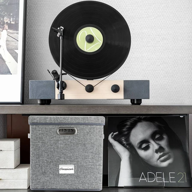 Alt view image 5 of 7 - Vinyl Record Storage Box Set of 2 - Album Storage Holds 100+ Single Records, Decorative LP Storage Organizer Crate with Lid, Sturdy Moving Boxes for Records