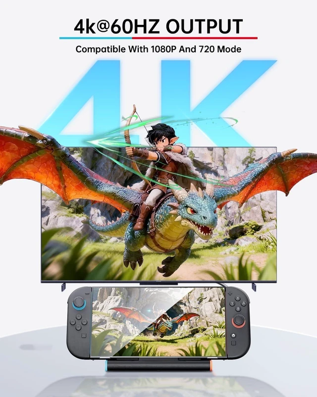 Alt view image 2 of 7 - Switch 2 Dock, 4K@60Hz TV Docking Station with 60W Fast Charger & HDMI Cable, Gigabit Ethernet Port (1000Mbps), Portable Replacement Base for Switch 2 ONLY, Accessories Bundle for Nintendo Switch 2