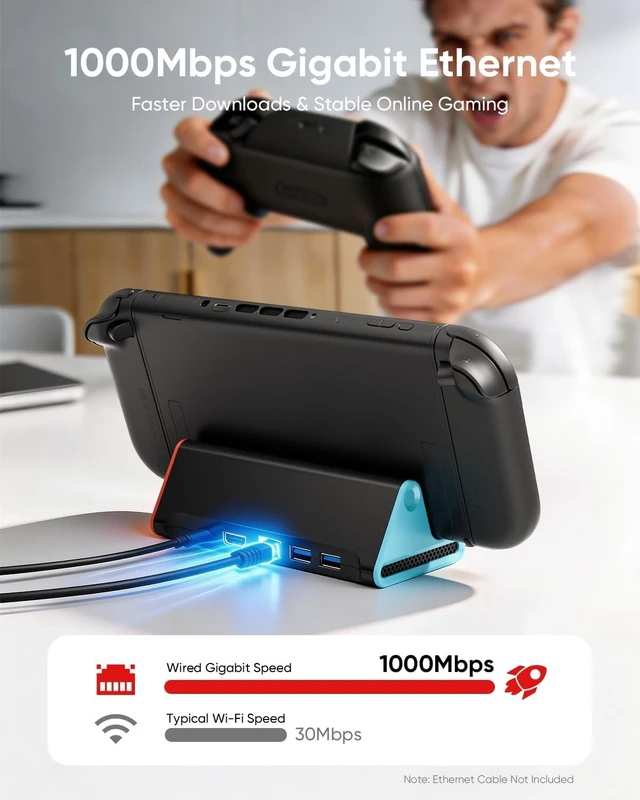 Alt view image 3 of 7 - Switch 2 Dock, 4K@60Hz TV Docking Station with 60W Fast Charger & HDMI Cable, Gigabit Ethernet Port (1000Mbps), Portable Replacement Base for Switch 2 ONLY, Accessories Bundle for Nintendo Switch 2