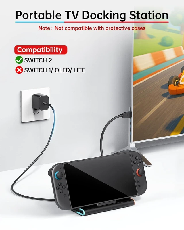 Alt view image 4 of 7 - Switch 2 Dock, 4K@60Hz TV Docking Station with 60W Fast Charger & HDMI Cable, Gigabit Ethernet Port (1000Mbps), Portable Replacement Base for Switch 2 ONLY, Accessories Bundle for Nintendo Switch 2