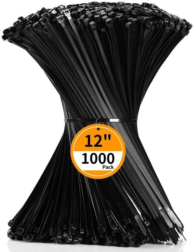 Main image of Cable Zip Ties 12 inch 1000 Pack Plastic Black Zip Ties 50lbs Zipties Heavy Duty Zip Ties for Outdoor and Indoor Multi-Purpose Cable Ties Self-Locking UV Resistant Wire Ties Wraps