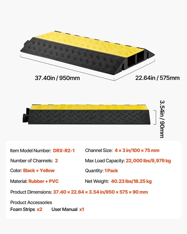 Alt view image 7 of 7 - Rubber Cable Protector Ramp, 2 Channel Heavy Duty Rubber Cord Hose Wire Cover, 4'' W x 3'' H Large Channel Size, Driveway Traffic Speed Bump with Flip-Open Top Cover, for Indoor Outdoor Use