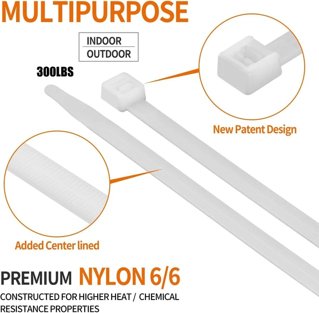 Alt view image 5 of 7 - 18 Inch White Zip Ties Heavy Duty 100 Pack Long Cable Ties 300 LBS Extra Strong, UV Resistant Cable Ties, Clear Zip Ties, Weatherproof, Self-Locking for Indoor and Outdoor