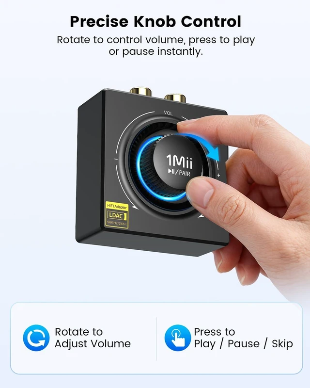 Alt view image 4 of 7 - B06T3+ LDAC Bluetooth Receiver for Home Stereo, Wired Speakers Hi-Res Wireless Audio Adapter with aptX HD & Low Latency, Knob Volume Control, RCA/3.5mm AUX for Music Streaming