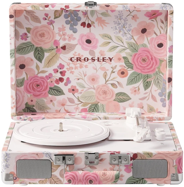 Main image of CR8005F-PFG Cruiser Plus Record Player, Pink Flower Garden 3-Speed Turntable, Bluetooth In / Out, Built-in Stereo Speakers, Isolated Internal Speakers Minimize Vibration