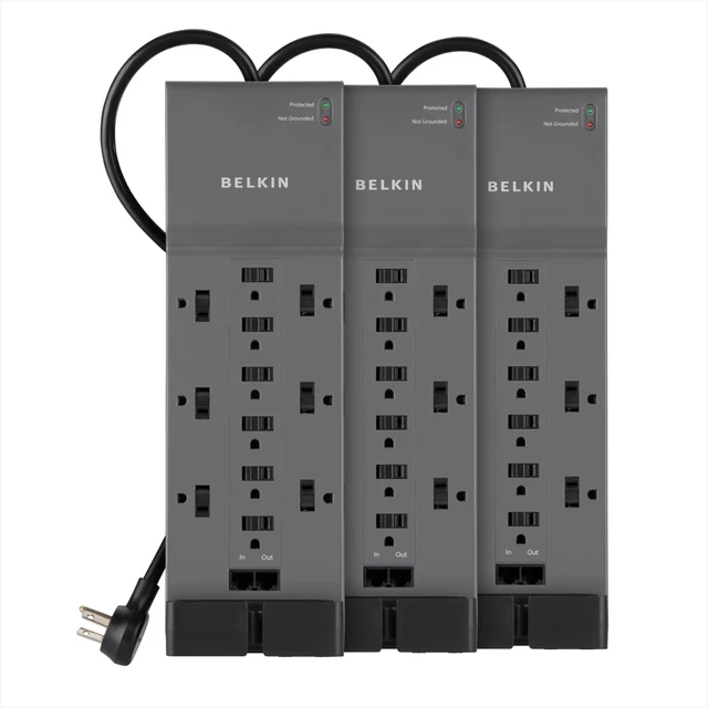 Main image of 12-Outlet Surge Protector Power Strip, 3780J, 8ft Cord, 3 Pack - Material - Color