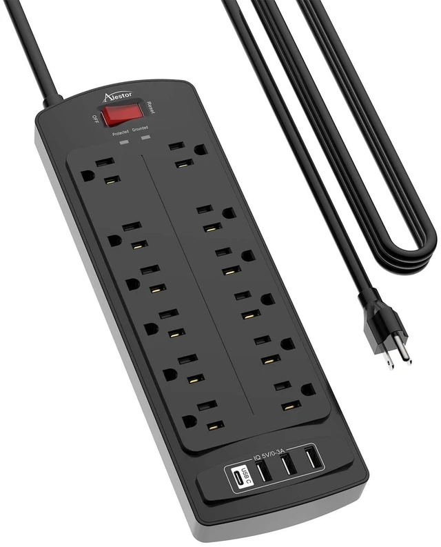 Main image of 15 Ft Surge Protector Power Strip with 12 Outlets and 4 USB Ports 2700 Joules, 15 Feet Heavy Duty Extension Cord with Multiple Outlets for Home, Office, Dorm Room, ETL, Black