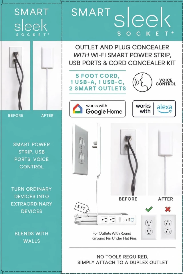 Alt view image 7 of 7 - Smart: Universal Outlet Concealer with Wi-Fi Smart Power Strip