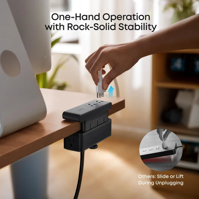 Alt view image 5 of 7 - Nano Power Strip, Desk Clamp, 70W Max, 1500J Surge Protector, 2 USB C 6AC 5ft Extension Cord, Outlet Extender Desk Organizer Gaming Accessories Home Office Essentials, Fit 0.6~1.8'' Tabletop Edge