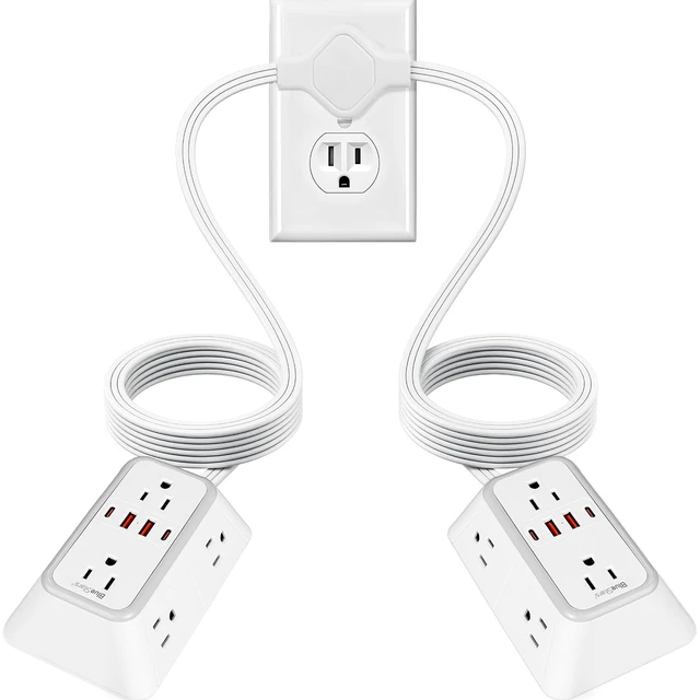 Main image of Twin Extension Cord Splitter 12 Ft, Dual 10-in-1 Power Strip Flat Plug Power Strip 12 AC Outlets, 4 USB-A & 4 USB-C, 15A 1875W, 1050J Surge Protector, ETL Listed