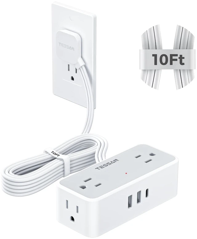 Main image of Extension Cord 10 FT, Power Strip with 900J Surge Protection, Grey 4 AC Outlets 1 USB C and 2 USB A Ports, Flat Plug, Multiple Wall Outlet Extender Suitable for Office Dorm